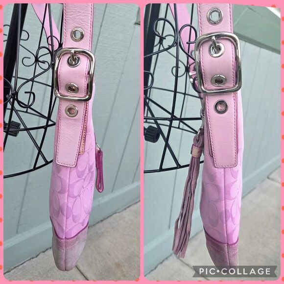 Coach Y2K Signature C Baby Pink Canvas and Suede Slim Vintage Crossbody Bag. #93 - Picture 7 of 10